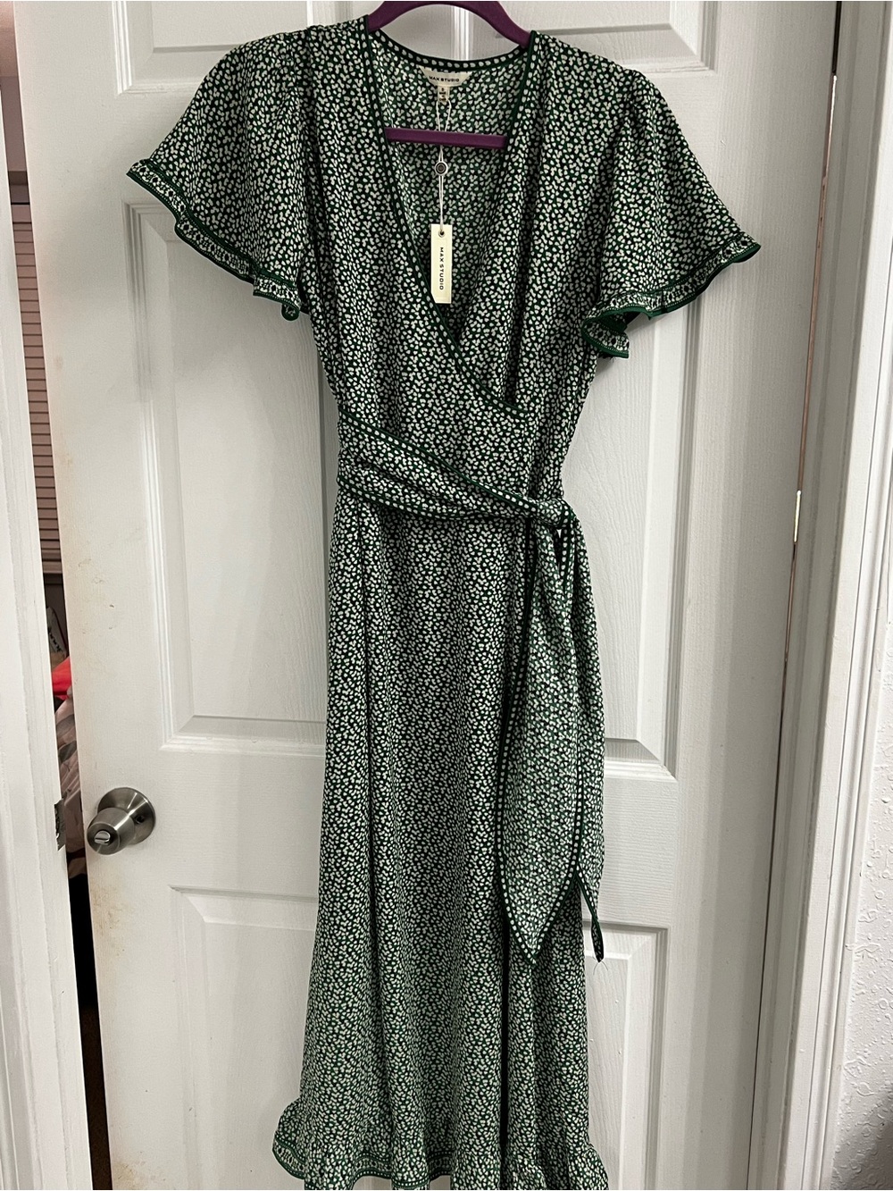 Max Studio Green Floral Wrap Maxi Dress with Tie Waist